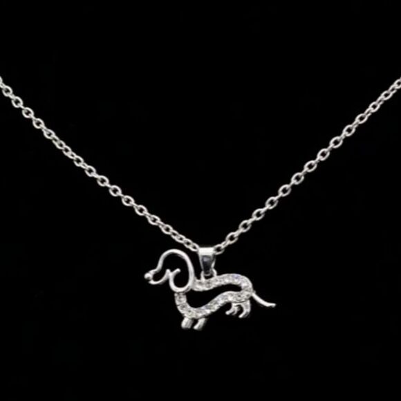 Cute Silver Hollow Dog Dachshund Rhinestones Necklace Dogs - Picture 1 of 4